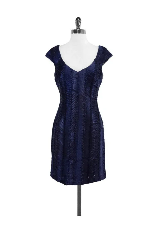 Badgley Mischka - Navy Textured Cap Sleeve Dress Sz 6