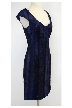 Badgley Mischka - Navy Textured Cap Sleeve Dress Sz 6