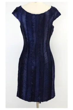 Badgley Mischka - Navy Textured Cap Sleeve Dress Sz 6