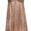 Badgley Mischka - Rose Gold Shimmery Strapless Mini Dress w/ Overlay Sz 2