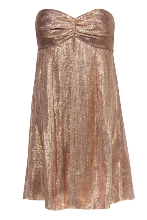Badgley Mischka - Rose Gold Shimmery Strapless Mini Dress w/ Overlay Sz 2
