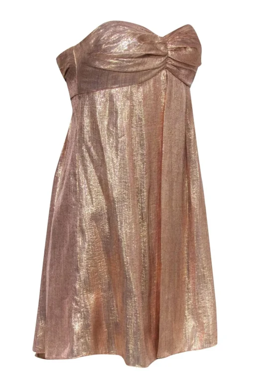 Badgley Mischka - Rose Gold Shimmery Strapless Mini Dress w/ Overlay Sz 2