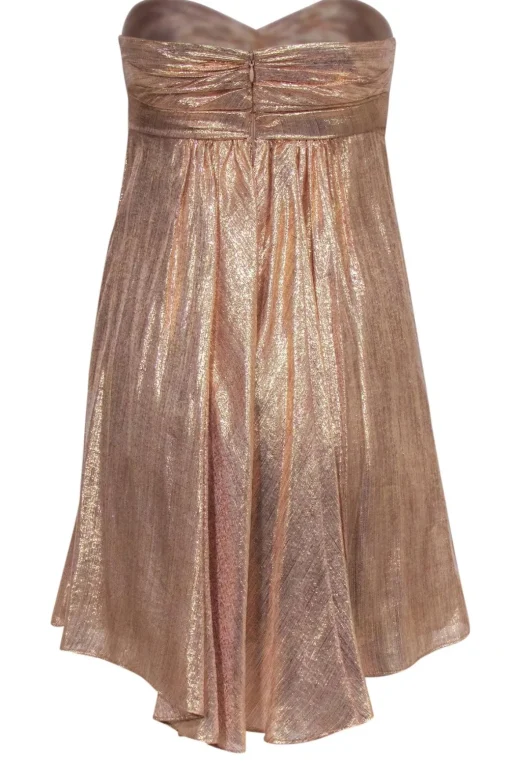 Badgley Mischka - Rose Gold Shimmery Strapless Mini Dress w/ Overlay Sz 2