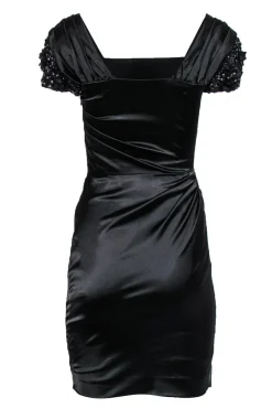 Badgley Mischka Collection - Black Sheath Dress w/ Rhinestone Sleeves Sz 0