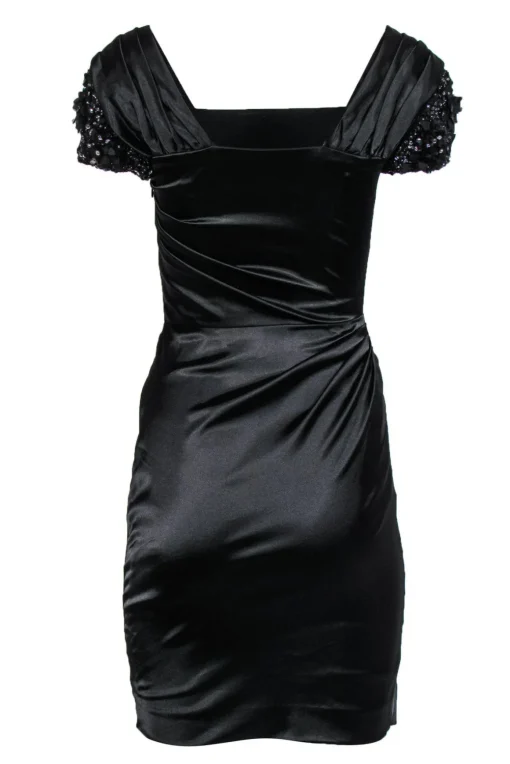 Badgley Mischka Collection - Black Sheath Dress w/ Rhinestone Sleeves Sz 0