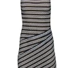 Bailey 44 - Black & White Striped Open Mesh Bodycon Dress w/ Nude Underlay Sz S
