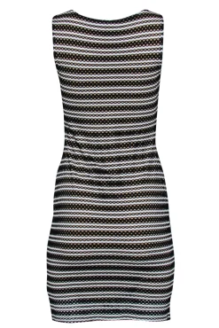 Bailey 44 - Black & White Striped Open Mesh Bodycon Dress w/ Nude Underlay Sz S