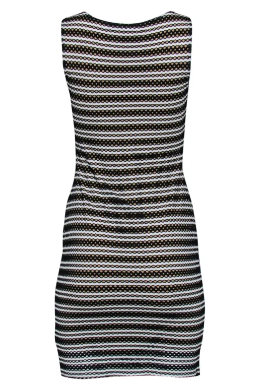 Bailey 44 - Black & White Striped Open Mesh Bodycon Dress w/ Nude Underlay Sz S