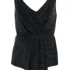 Bailey 44 - Black w/ Gold Textured Metallic Sleeveless Faux Wrap Top Sz S