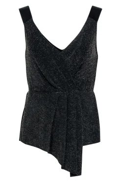 Bailey 44 - Black w/ Gold Textured Metallic Sleeveless Faux Wrap Top Sz S