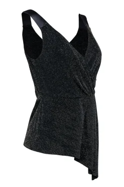 Bailey 44 - Black w/ Gold Textured Metallic Sleeveless Faux Wrap Top Sz S