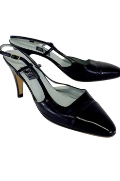 Baldan - Navy & Black Leather Cap Toe Slingbacks Sz 9