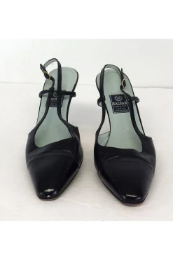 Baldan - Navy & Black Leather Cap Toe Slingbacks Sz 9