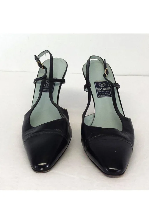 Baldan - Navy & Black Leather Cap Toe Slingbacks Sz 9