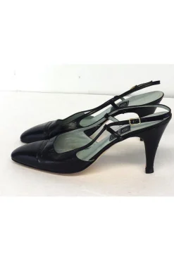 Baldan - Navy & Black Leather Cap Toe Slingbacks Sz 9