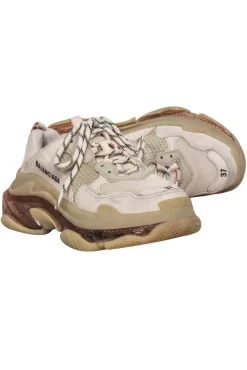 Balenciaga - Beige, Cream & Tan Chunky "Triple S" Sneakers Sz 7