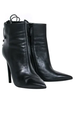 Balenciaga – Black Leather Pointy Toe Booties w/ Lace Up Back Sz 7.5