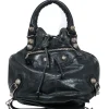 Balenciaga - Black Leather Studded Motorcross Pompon Bucket Bag