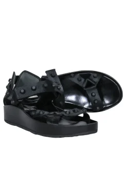 Balenciaga - Black Leather Strappy Platform Sandals w/ Studs Sz 8.5