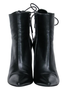Balenciaga – Black Leather Pointy Toe Booties w/ Lace Up Back Sz 7.5