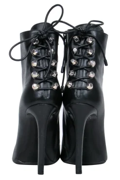 Balenciaga – Black Leather Pointy Toe Booties w/ Lace Up Back Sz 7.5