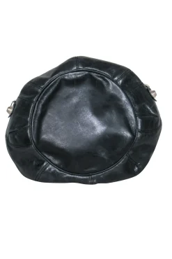 Balenciaga - Black Leather Studded Motorcross Pompon Bucket Bag