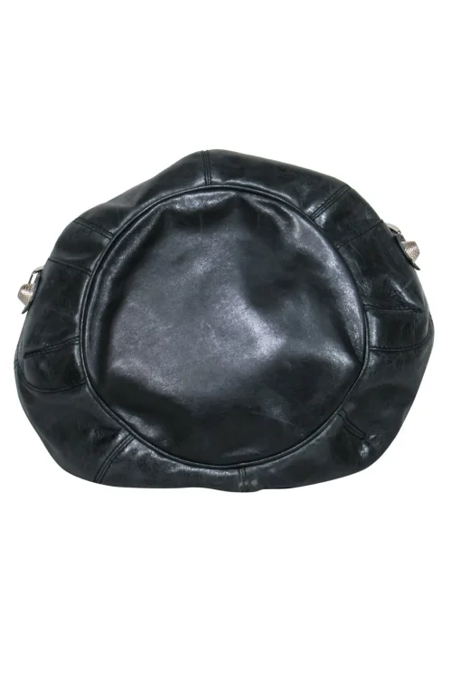 Balenciaga - Black Leather Studded Motorcross Pompon Bucket Bag
