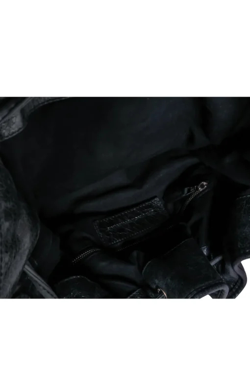Balenciaga - Black Leather Studded Motorcross Pompon Bucket Bag