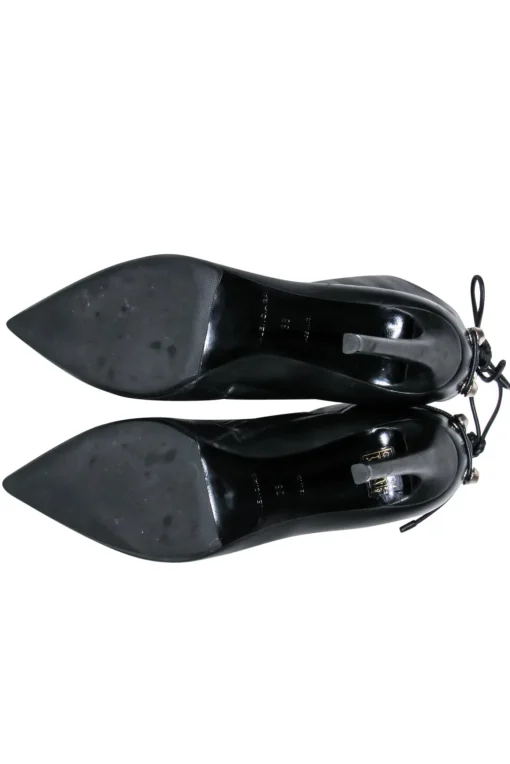 Balenciaga – Black Leather Pointy Toe Booties w/ Lace Up Back Sz 7.5