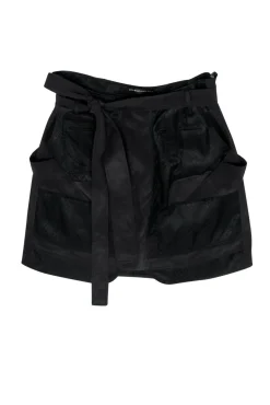 Balenciaga - Black Reptile Embossed Belted Silk Miniskirt Sz 2