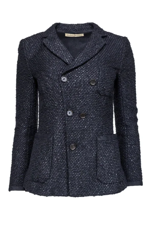 Balenciaga - Black Tweed Double Breasted Blazer Sz 6