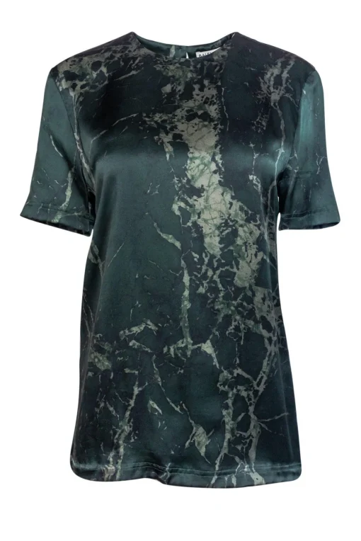 Balenciaga - Green Marble Print Silk Top Sz 6
