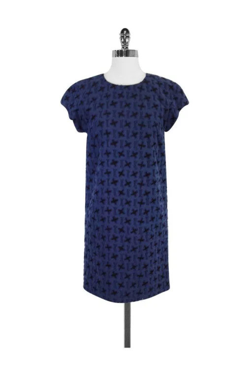 Bally - Blue & Black Textured Cotton Blend Dress Sz 4