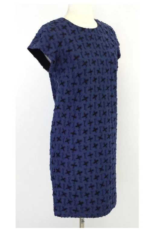 Bally - Blue & Black Textured Cotton Blend Dress Sz 4