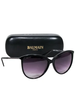 Balmain - Black Circular Sunglasses w/ Gunmetal Leg Detail