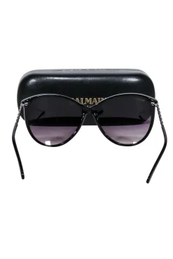 Balmain - Black Circular Sunglasses w/ Gunmetal Leg Detail