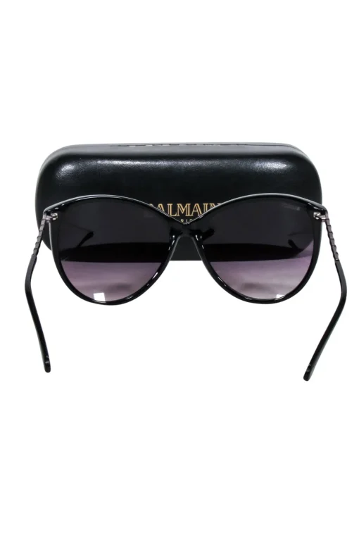 Balmain - Black Circular Sunglasses w/ Gunmetal Leg Detail