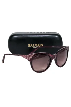 Balmain - Dark Magenta Tortoise Rounded Sunglasses