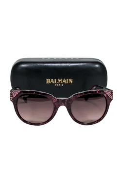 Balmain - Dark Magenta Tortoise Rounded Sunglasses
