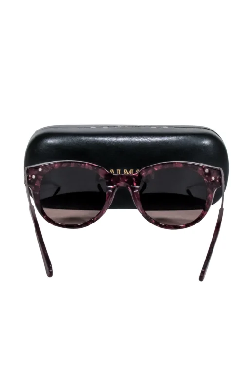 Balmain - Dark Magenta Tortoise Rounded Sunglasses