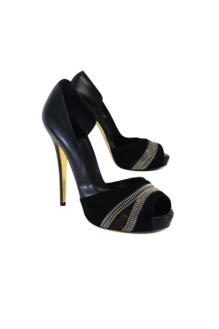 Barbara Bui - Black Leather & Suede Peep Toe Heels Sz 9