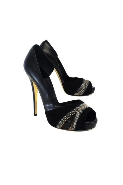 Barbara Bui - Black Leather & Suede Peep Toe Heels Sz 9
