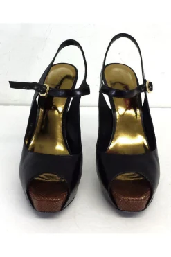 Barbara Bui - Black Leather Peep Toe Slingbacks Sz 9