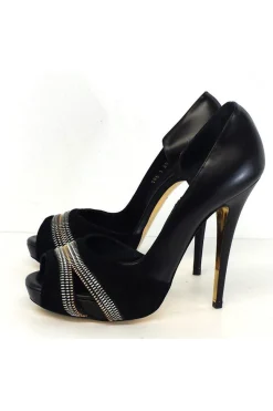 Barbara Bui - Black Leather & Suede Peep Toe Heels Sz 9