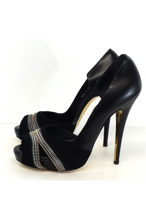 Barbara Bui - Black Leather & Suede Peep Toe Heels Sz 9