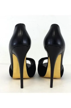 Barbara Bui - Black Leather & Suede Peep Toe Heels Sz 9