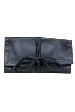 Barneys New York - Black Foldover Clutch w/ Tie Straps