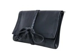 Barneys New York - Black Foldover Clutch w/ Tie Straps