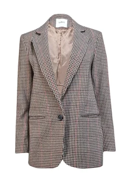 Ba&sh - Beige w/ Multicolor Houndstooth Pattern Wool Blend Blazer Sz 6