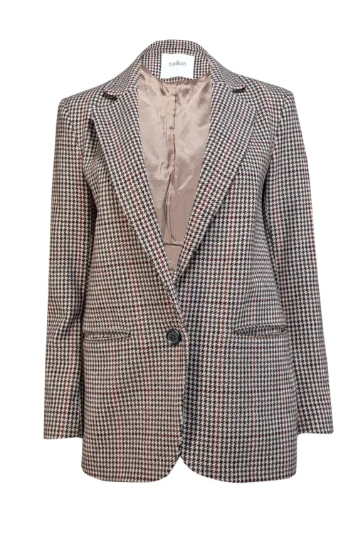 Ba&sh - Beige w/ Multicolor Houndstooth Pattern Wool Blend Blazer Sz 6